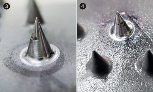 造形部分に中仕上げ加工を施した状態、仕上げ加工を施した状態